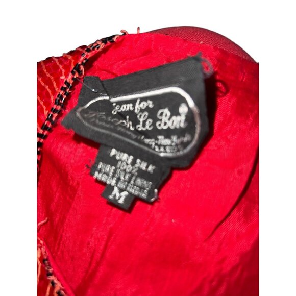 Vintage Jean For Le Bon Red Sequin Beaded Top Medium Pure Silk Short Sleeve Wome - Picture 4 of 11